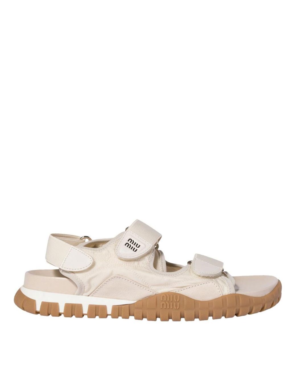 Miu Miu White Tyre Technical Fabric And Suede Sandals