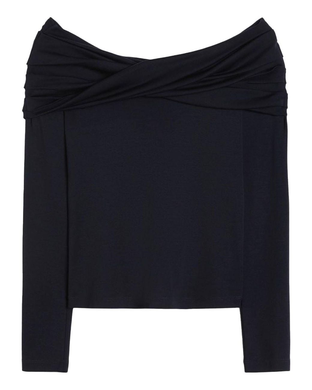Max Mara Blue Wool Off-The-Shoulder Draped Top