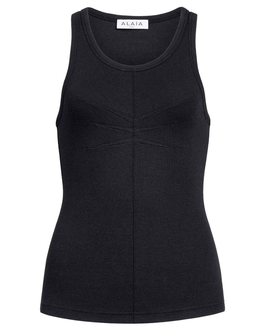 Alaïa Black Cotton Tank Top With Pleats