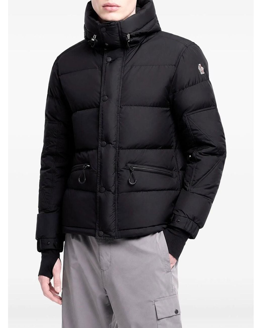 Moncler Black Water-Repellent Down Ski Jacket With Powder Skirt, Adjustable Hood & Ripstop Lining for men
