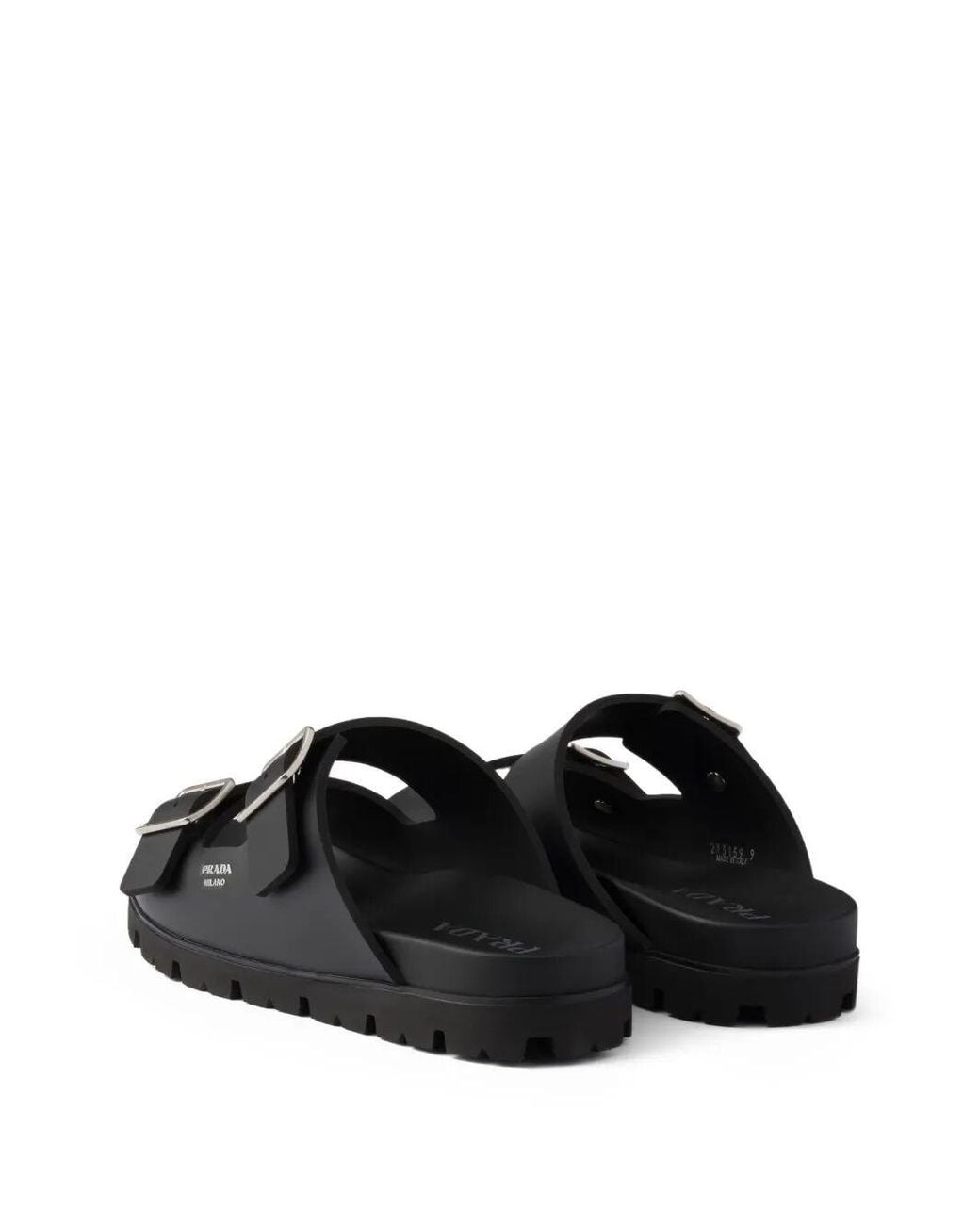 Prada Black Rubber Buckle Sandals for men