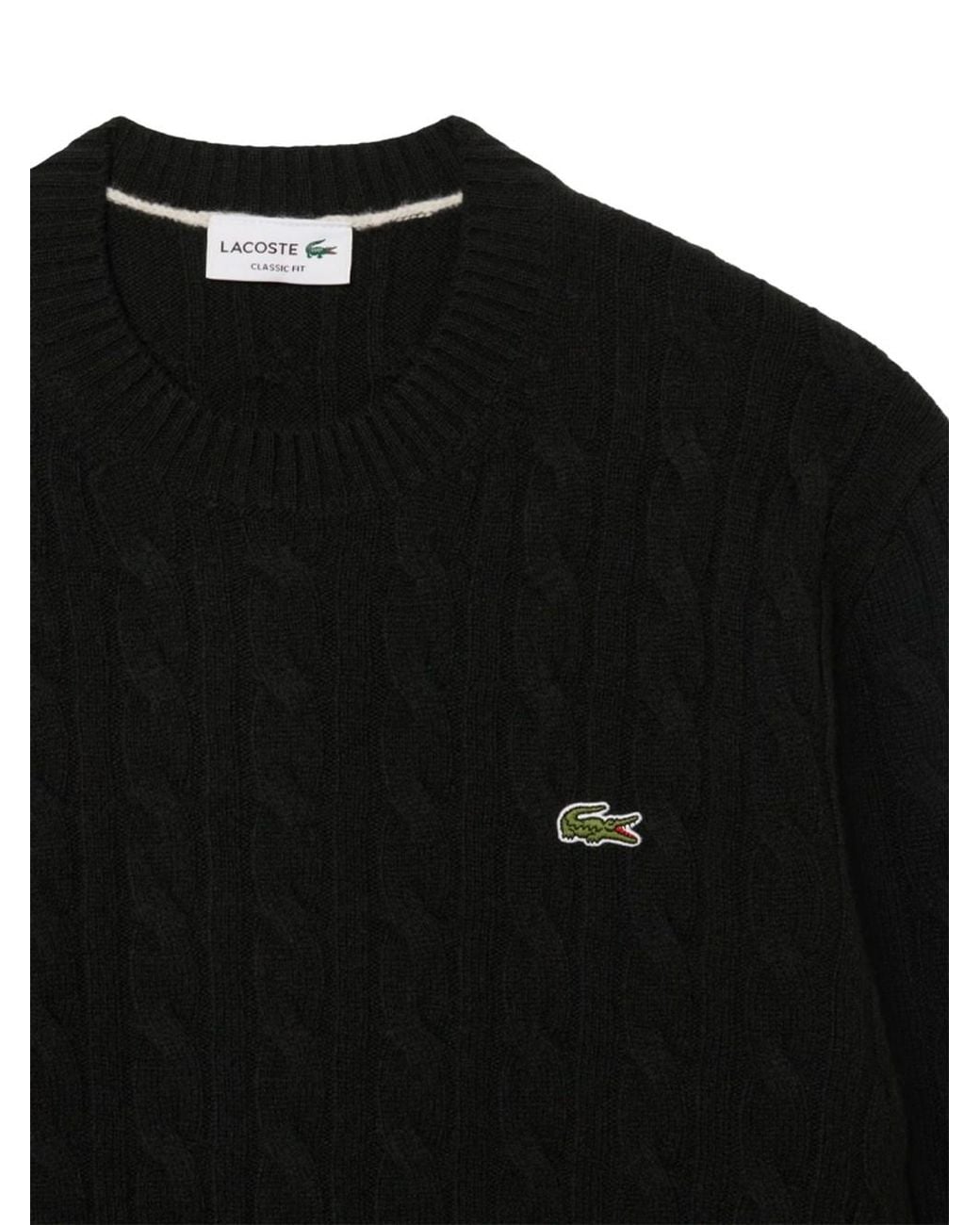 Lacoste Black Cable-Knit Crewneck Sweater for men