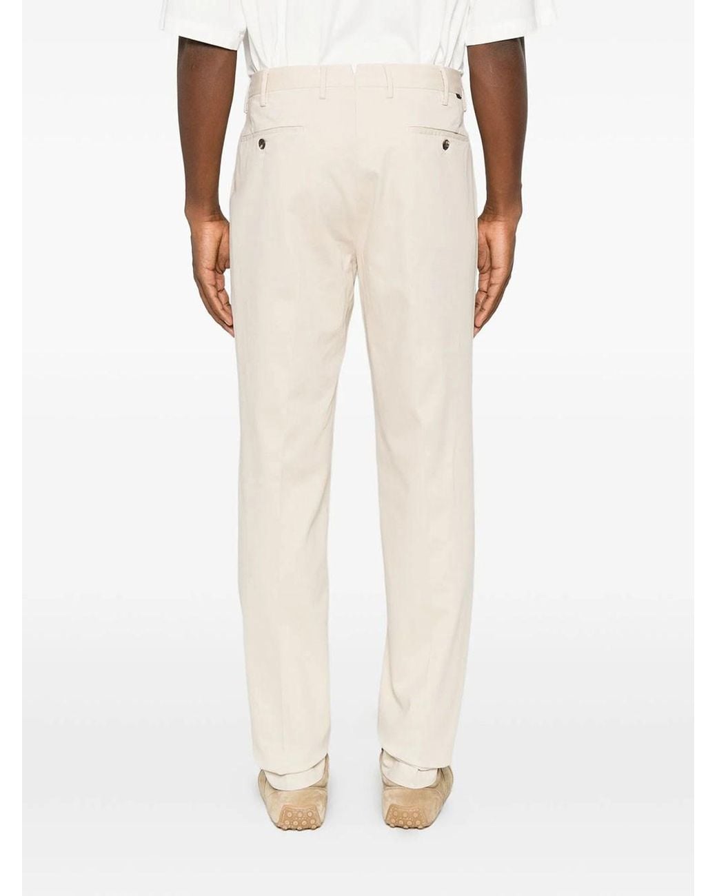 Incotex Natural Straight Cotton Trousers With Pleats for men