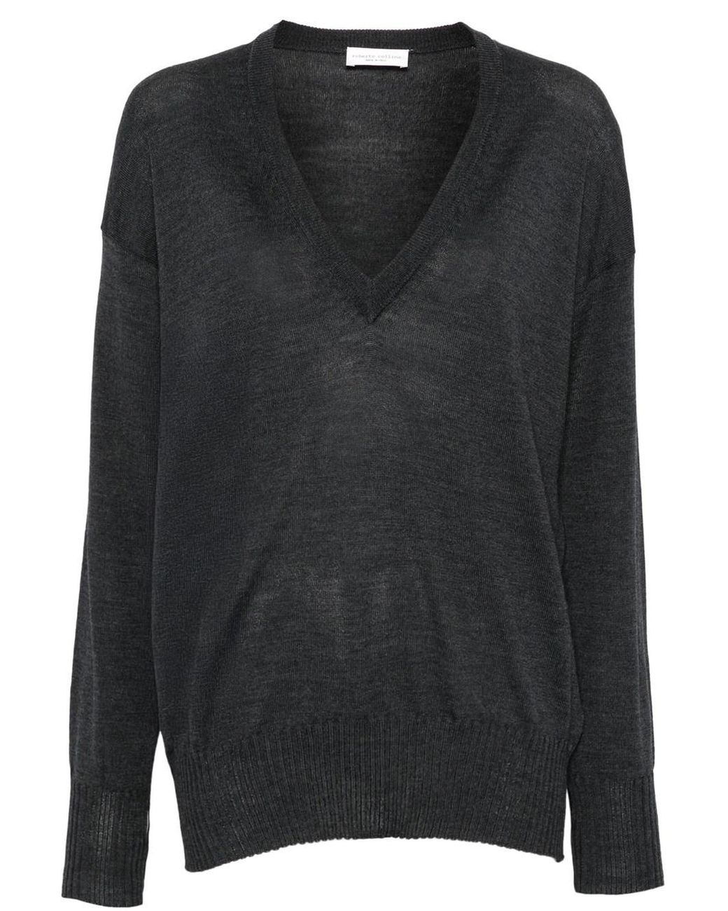 Roberto Collina Black Merino Wool V-Neck Pullover