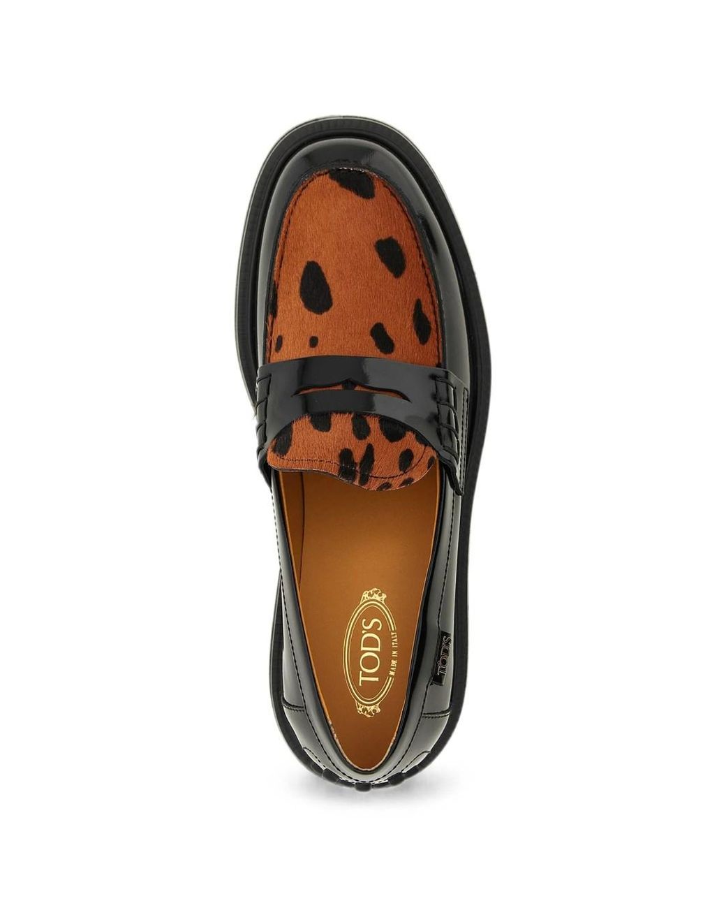Tod's Black Leather Loafers With Animal-Print Panel