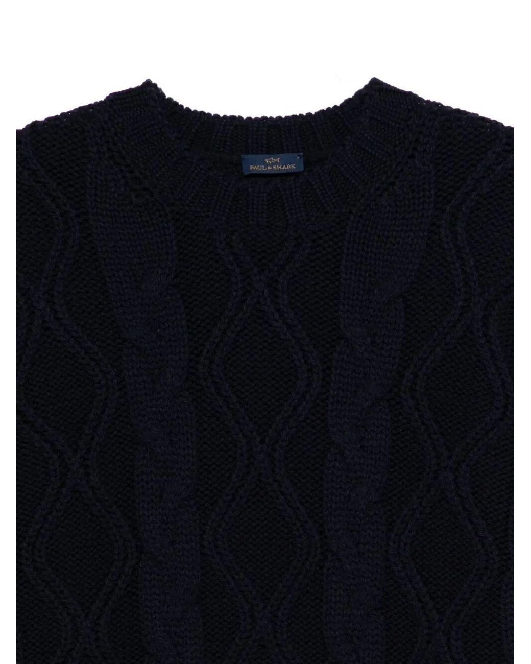 Paul & Shark Blue Paul & Shark Cable Knit Crewneck Wool Sweater for men