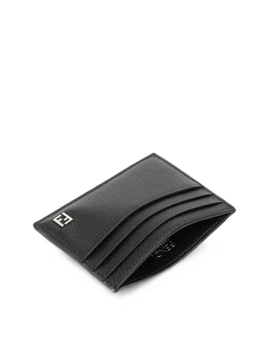 Fendi Black Ff Grain Leather Card Holder for men