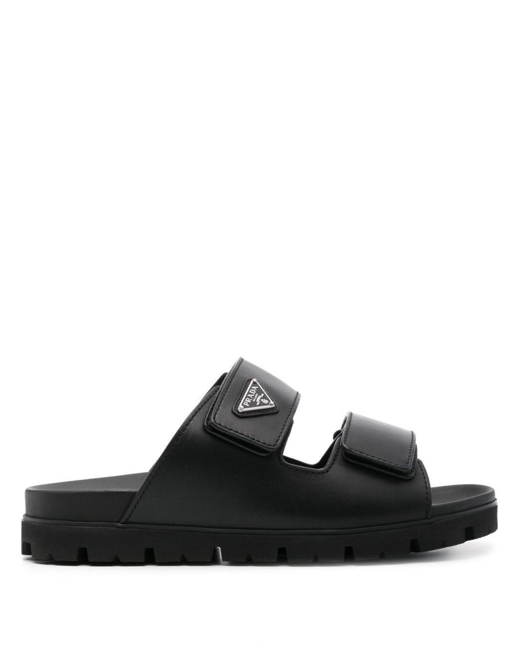 Prada Leather Strap Sandals in Black for Men | Lyst UK