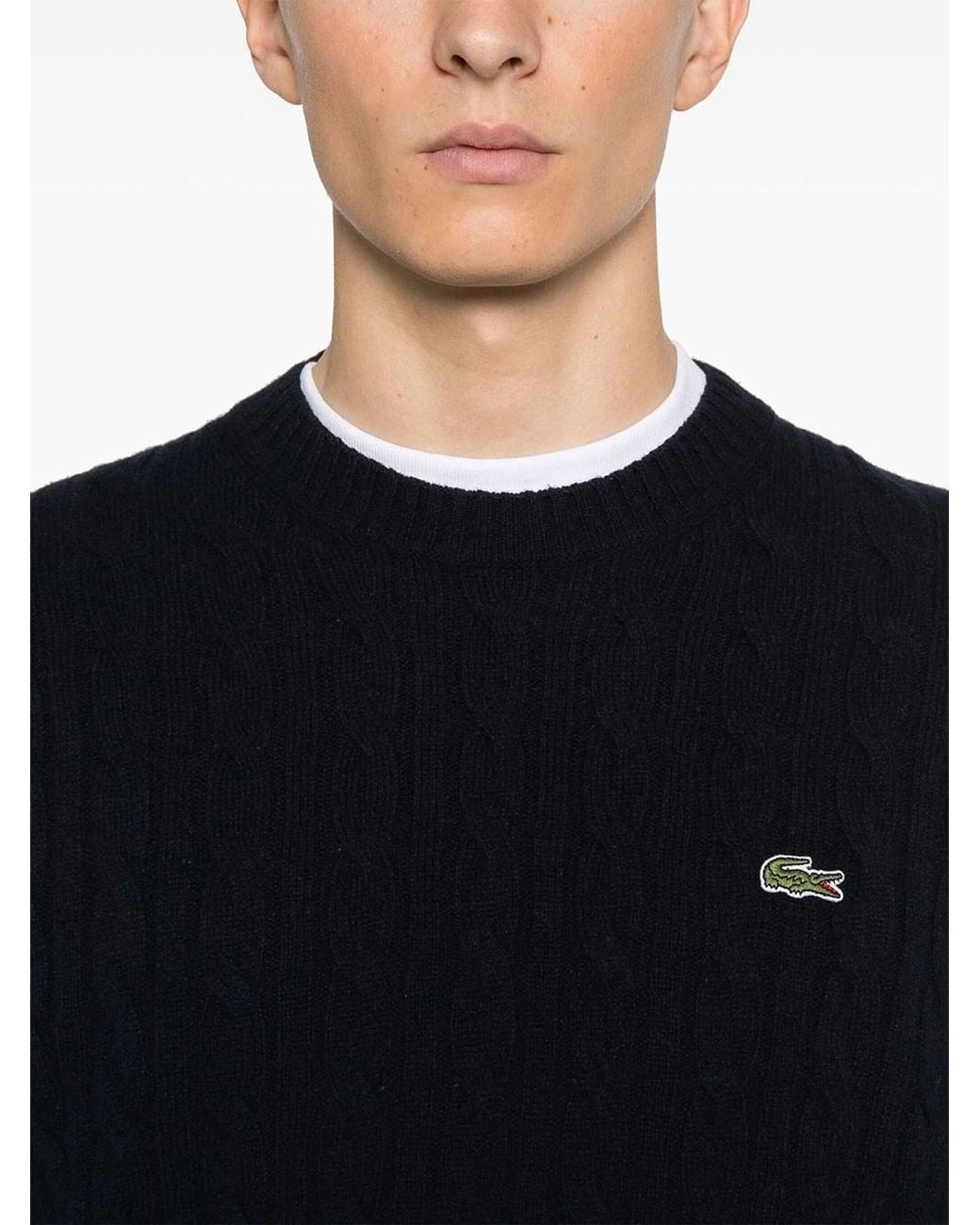 Lacoste Blue Crew-neck Cable Knit Sweater In Carded Wool for men