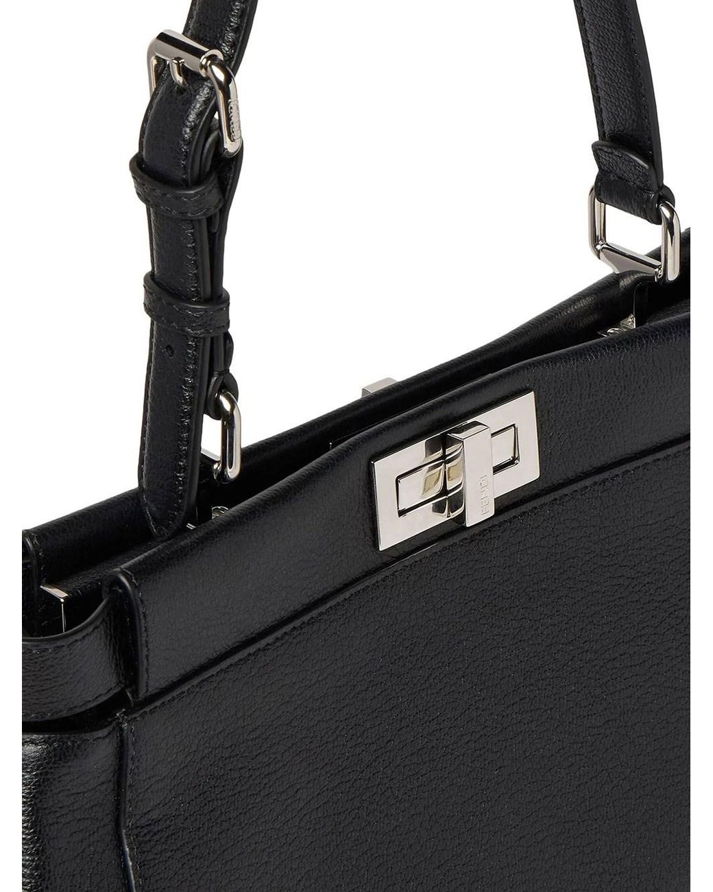 Fendi Black My Peekaboo Medium Leather Bag With Embroidered Mirrors
