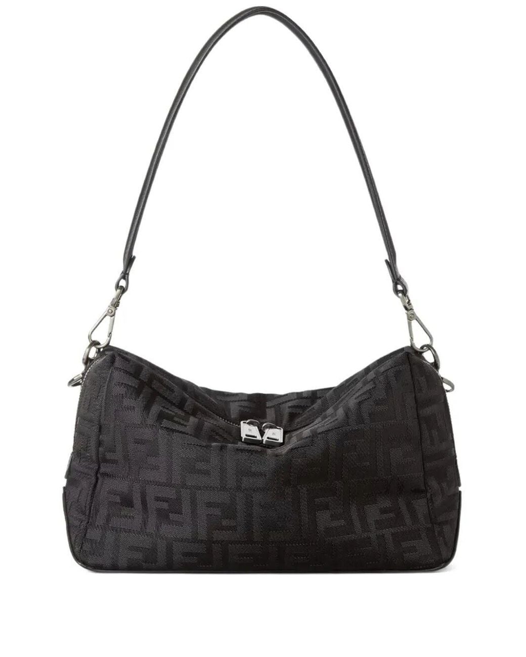 Fendi Black Squared Ff Lui Medium Leather And Nylon Bag for men