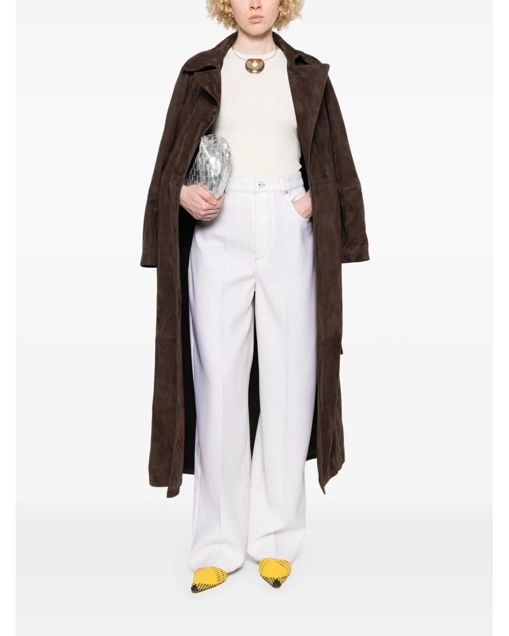 Bottega Veneta White Wool Wide-Leg Trousers