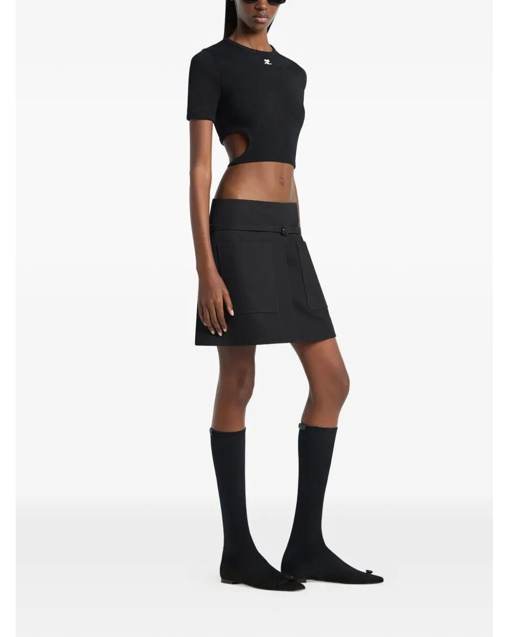 Courreges Black Courregès Ribbon Cut Out Cotton T-Shirt