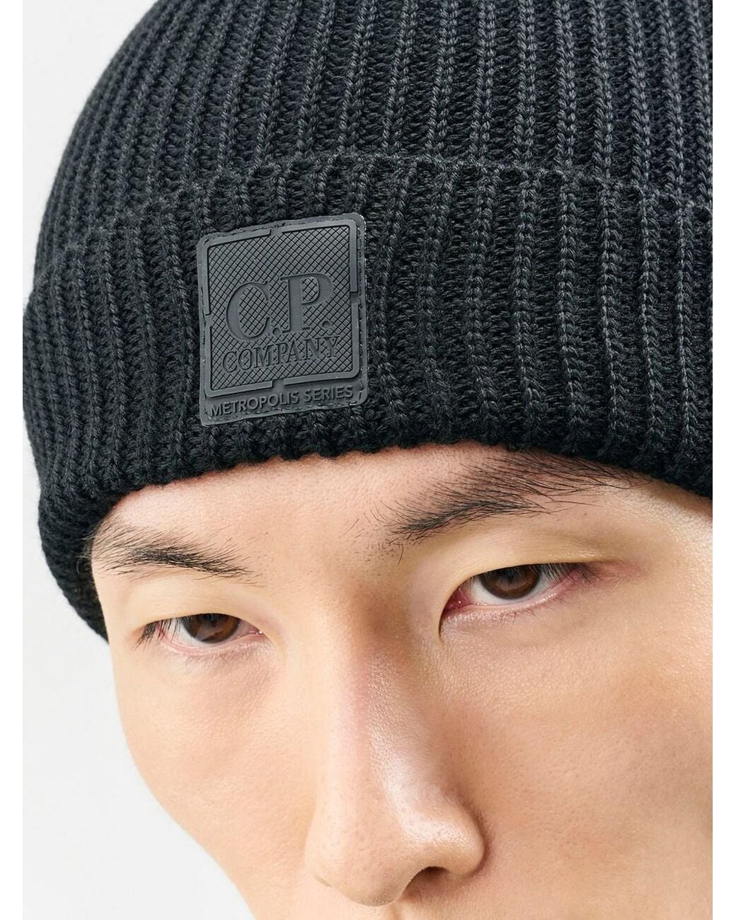 C P Company Black Metropolis Series Beanie for men