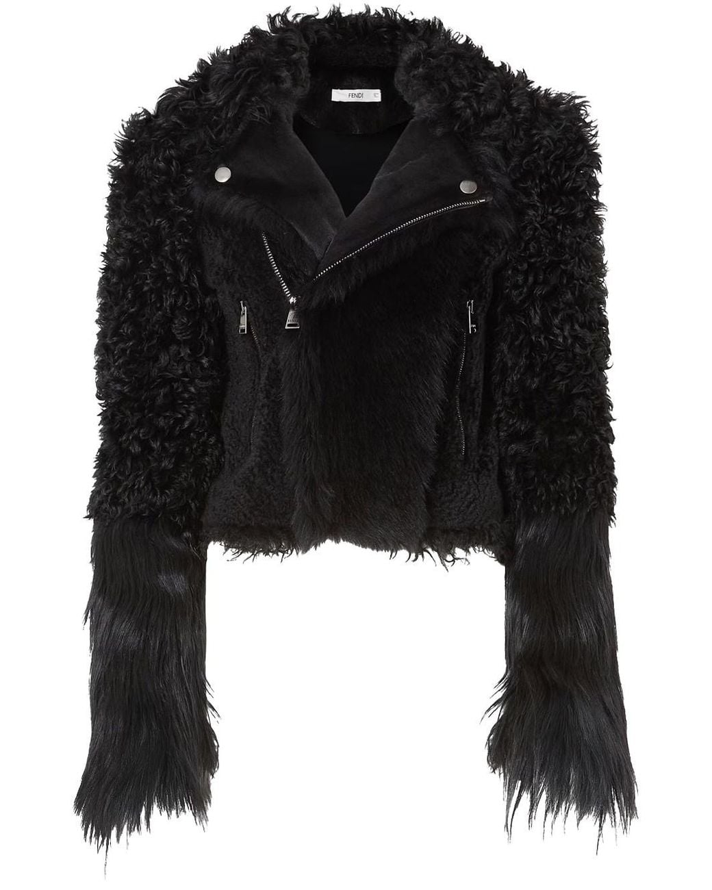Fendi Black Patchwork Sheepskin Biker Jacket
