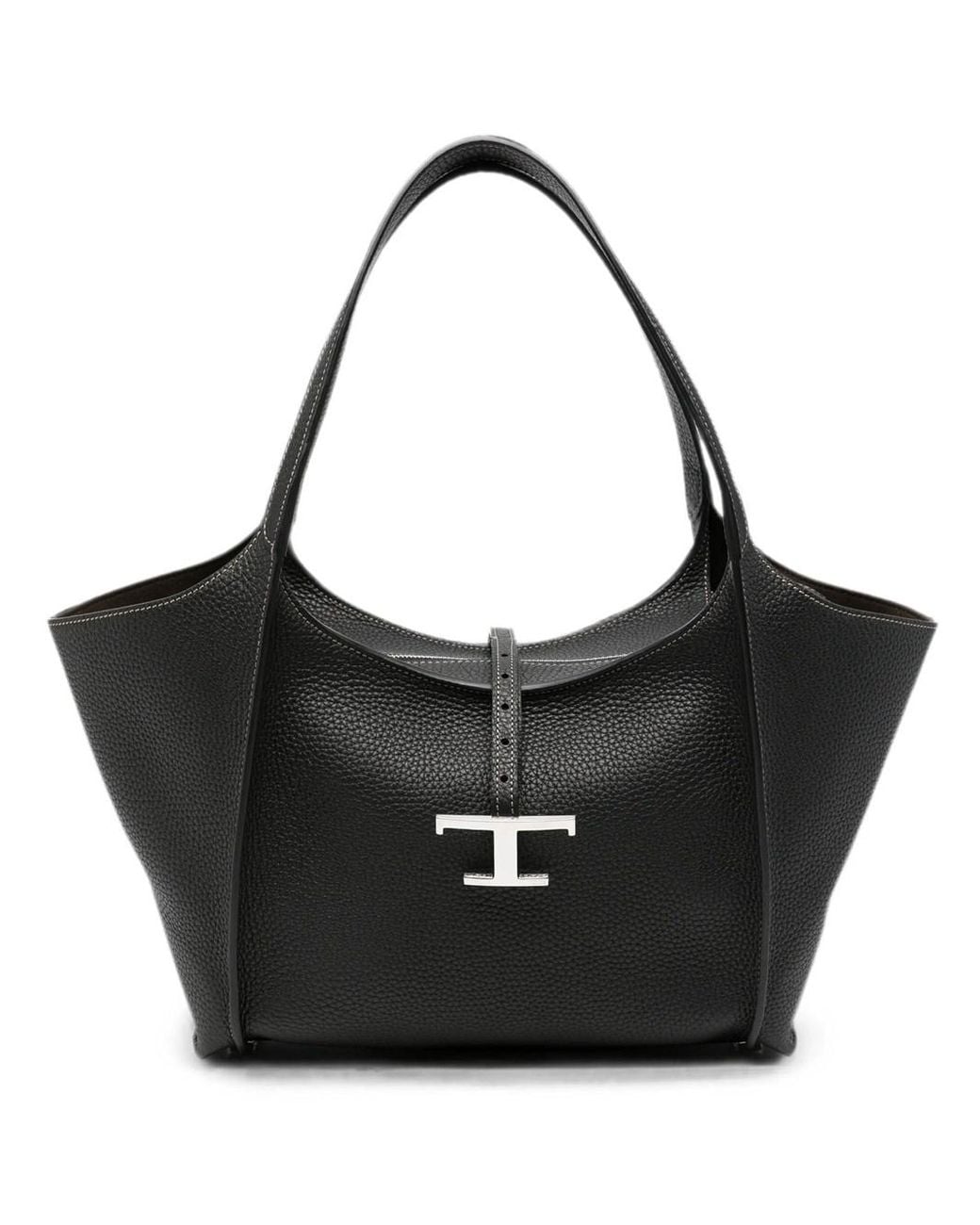 Tod's Black T Timeless Small Leather Shopping Bag