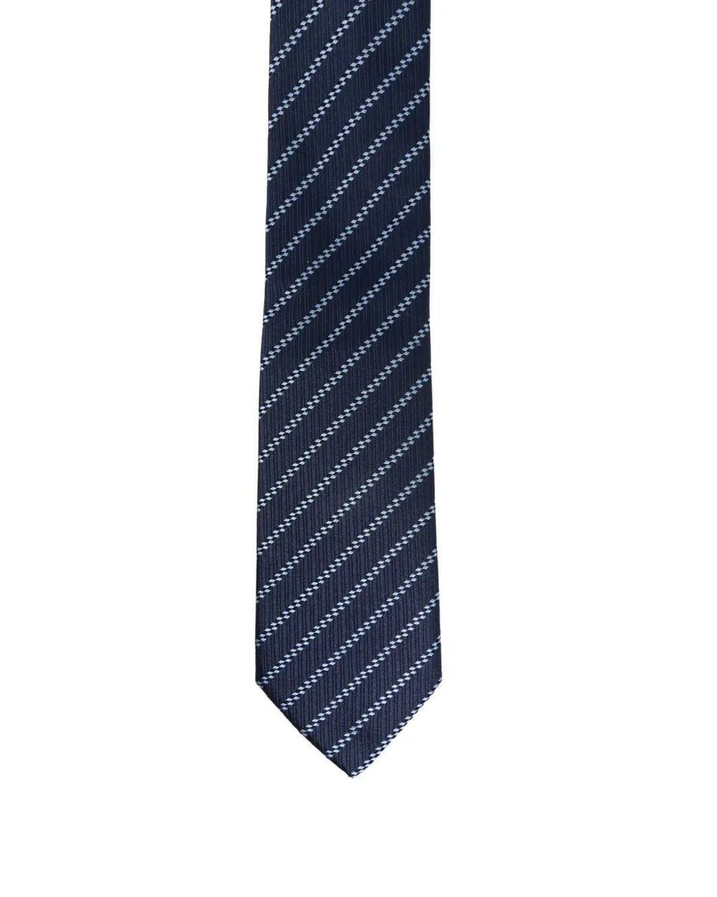 Giorgio Armani Blue Pure Silk Tie With Diagonal Jacquard Stripes for men