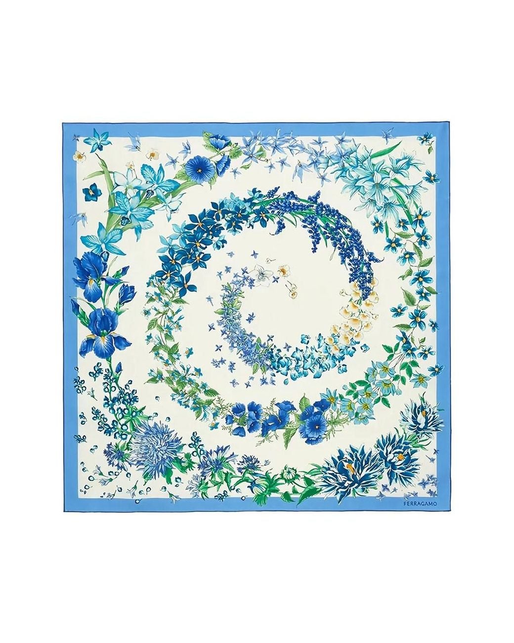 Ferragamo Blue Fo Primavera Spring-Print Silk Scarf