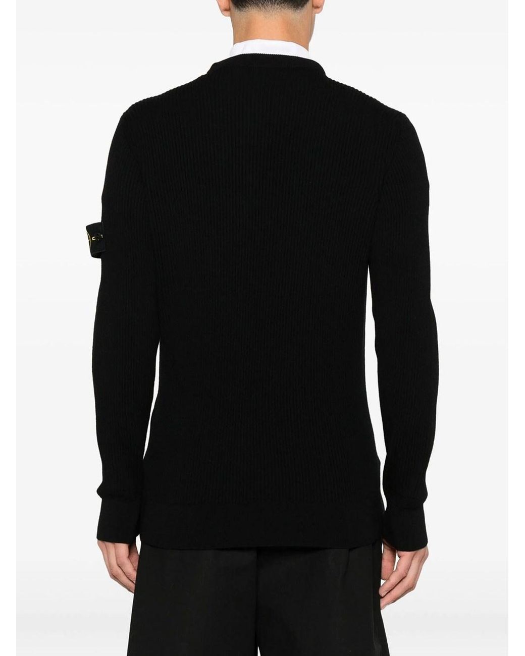 Stone Island Black Crew-Neck Jumper With Ribbed Edges for men