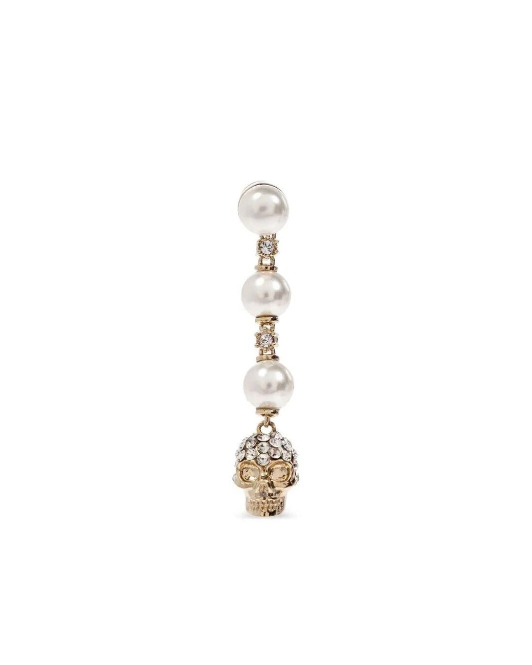 McQueen White Skull Earrings With Pearl