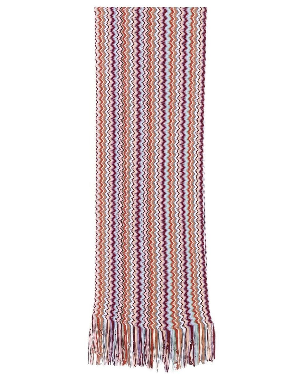 Missoni Red Zigzag Knit Scarf With Fringe