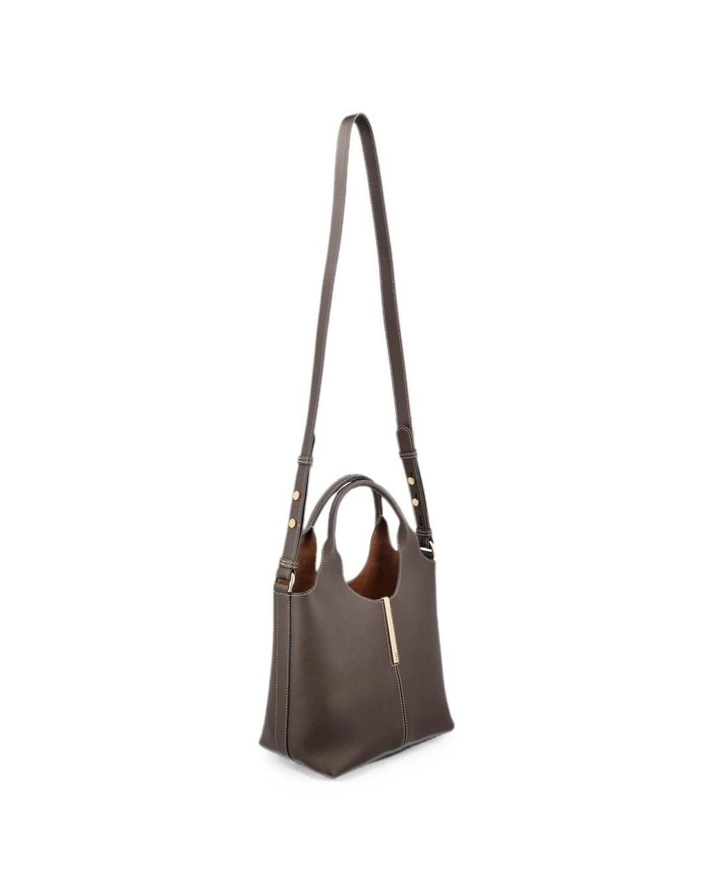 Tod's Brown Leather Mini Tote Bag With Branded Metal Bar Accessory