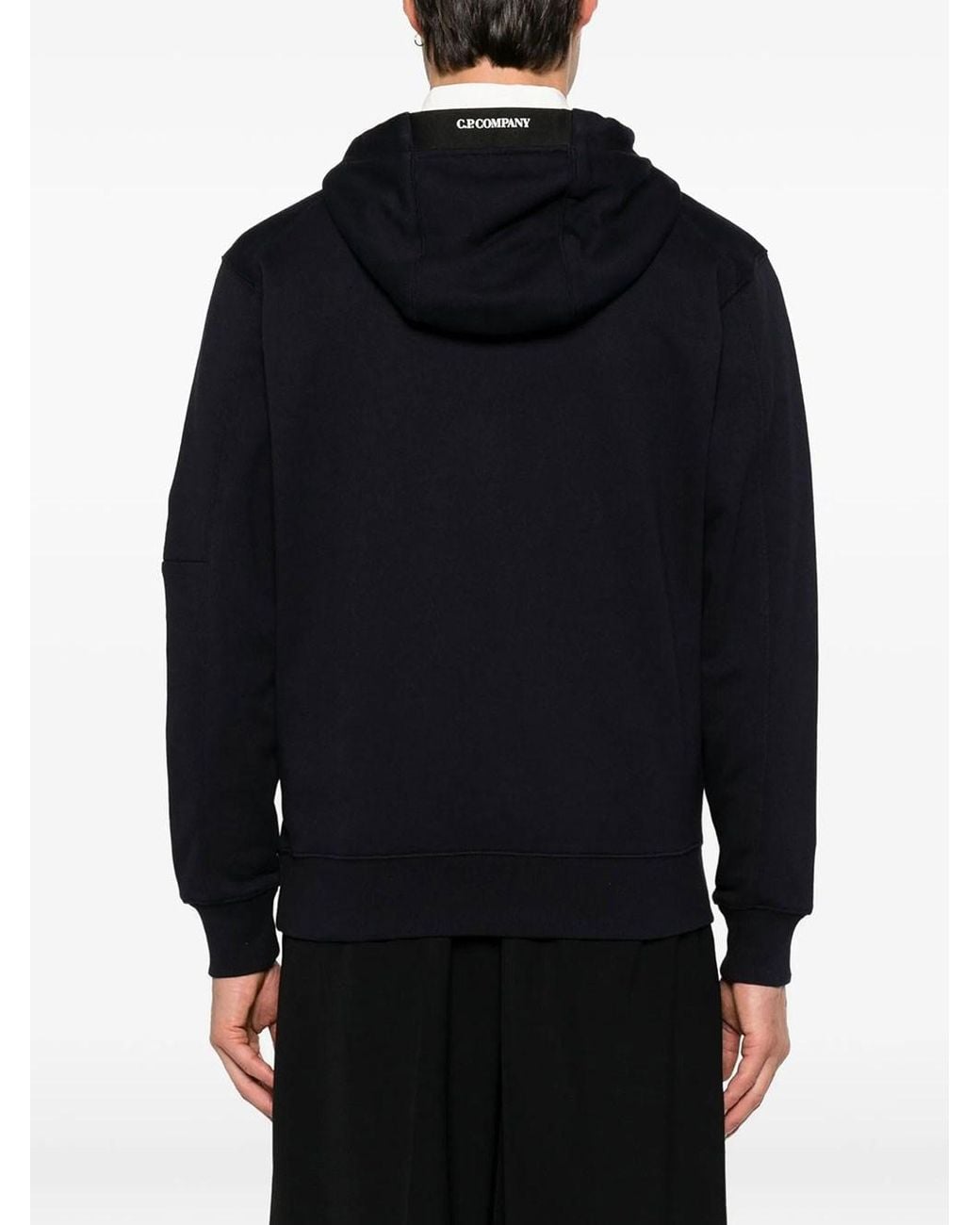 C P Company Black C.P.Company Diagonal Raised Fleece Hooded Lens Sweatshirt for men