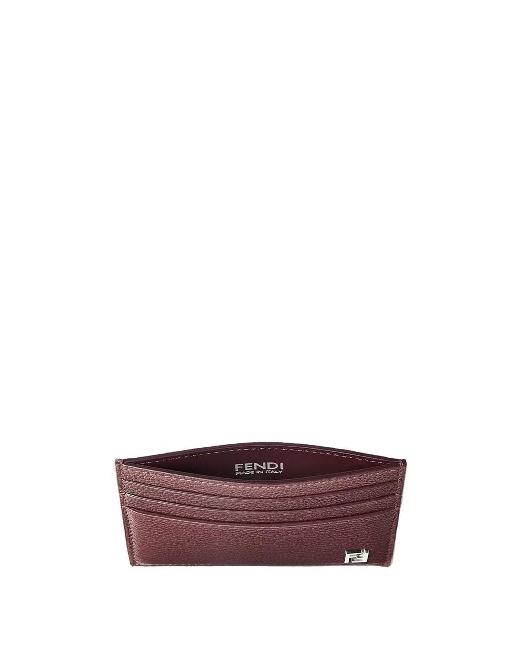 Fendi Purple Ff Card Holder In Grained Leather for men
