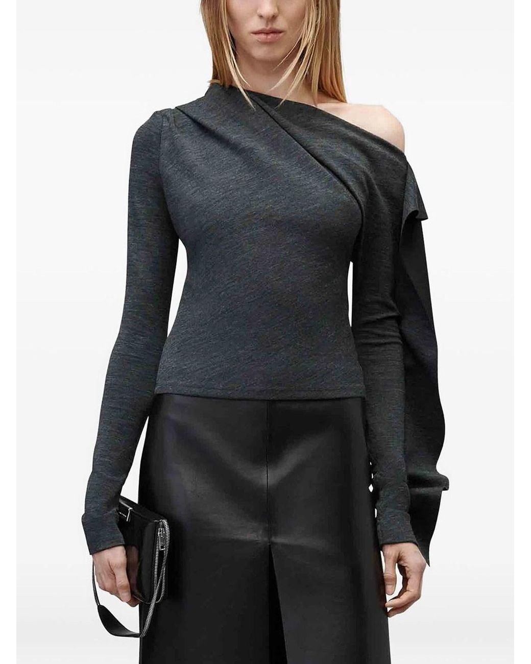 Alexander Wang Blue Asymmetric Top With Bare Shoulders And Ruffle
