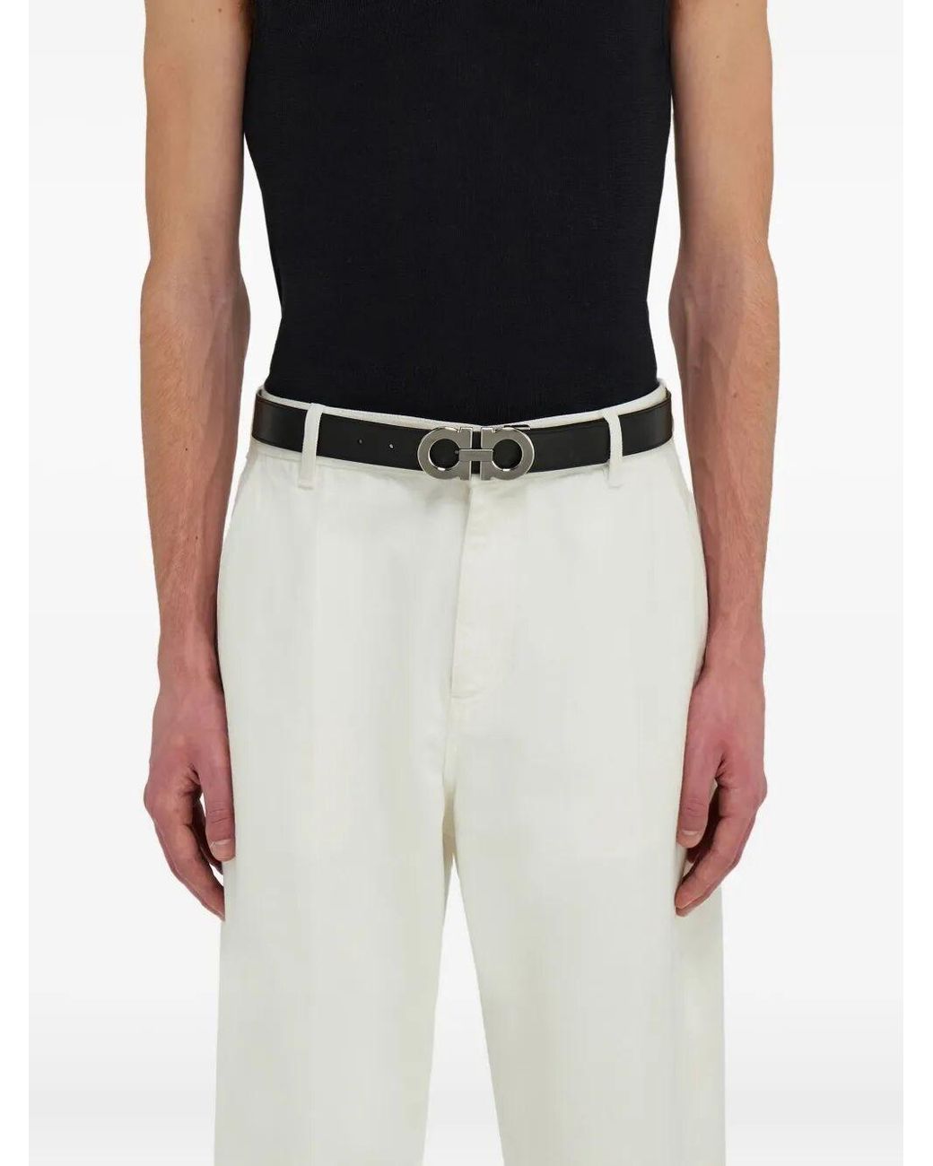 Ferragamo White Gancini Reversible And Adjustable Belt Accessories for men