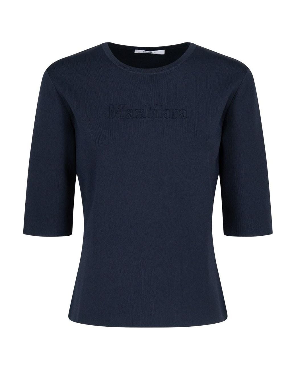 Max Mara Blue Knitted Jersey Short-Sleeved Top