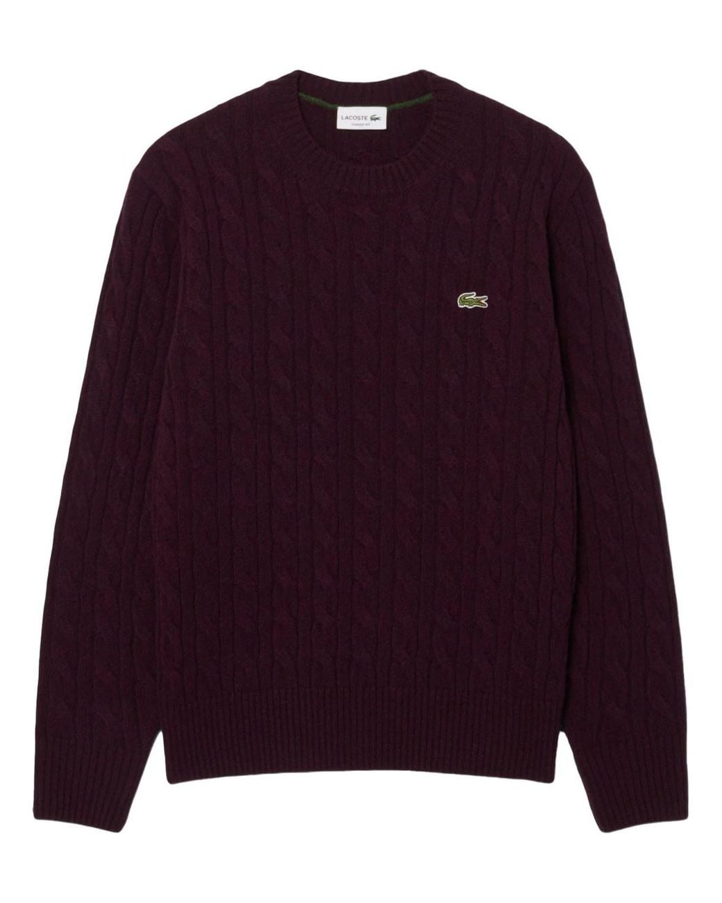Lacoste Purple Crew-Neck Cable-Knit Sweater for men