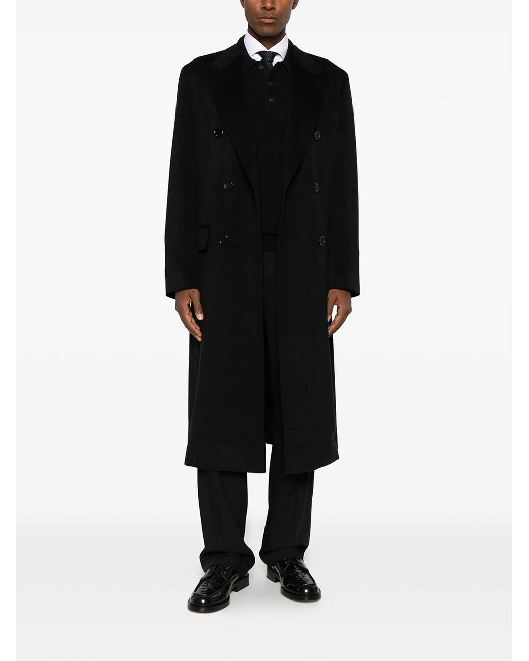 Dolce & Gabbana Black Double-Breasted Virgin Wool Coat for men