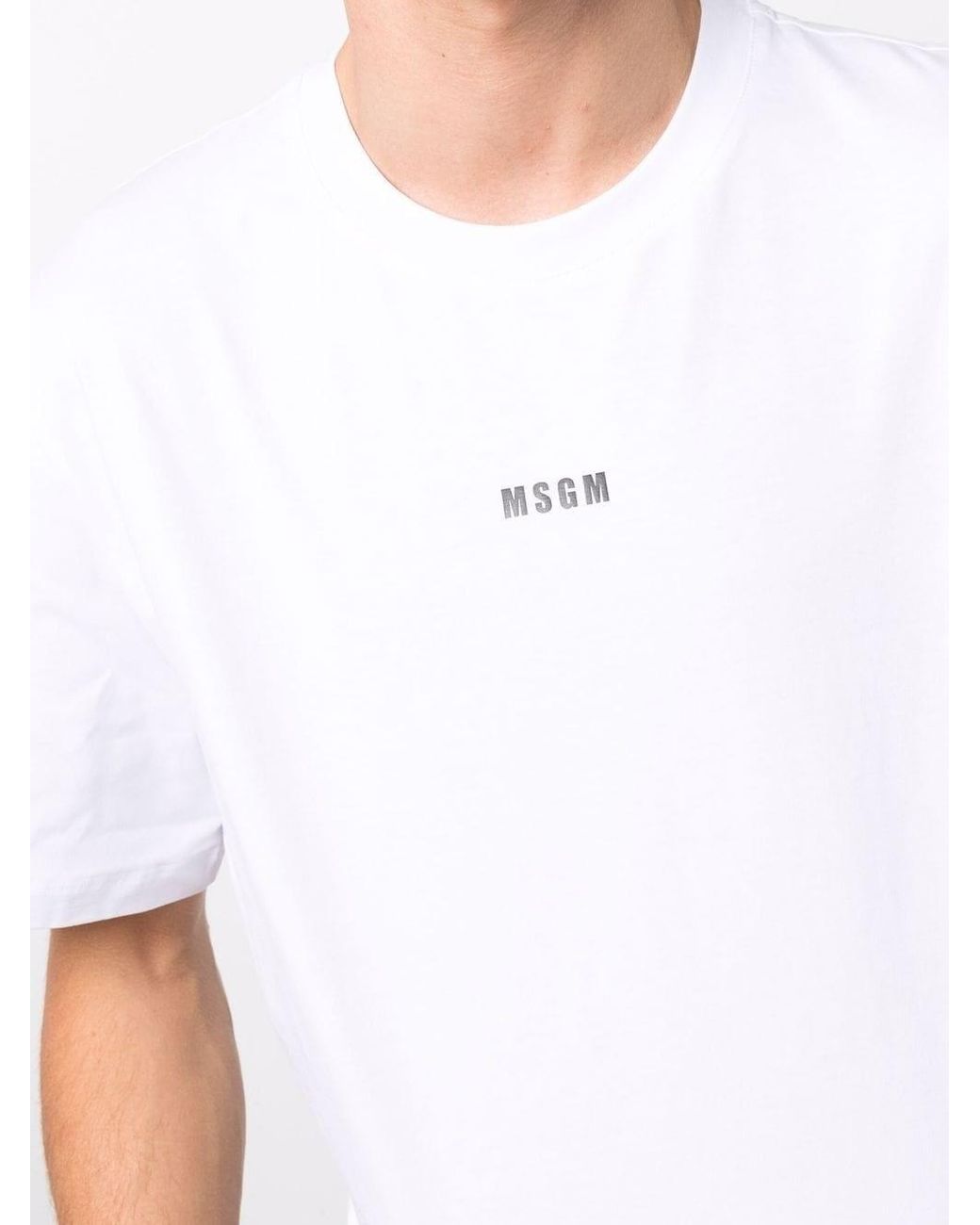 MSGM White Cotton T-Shirt With Front Printed Logo for men