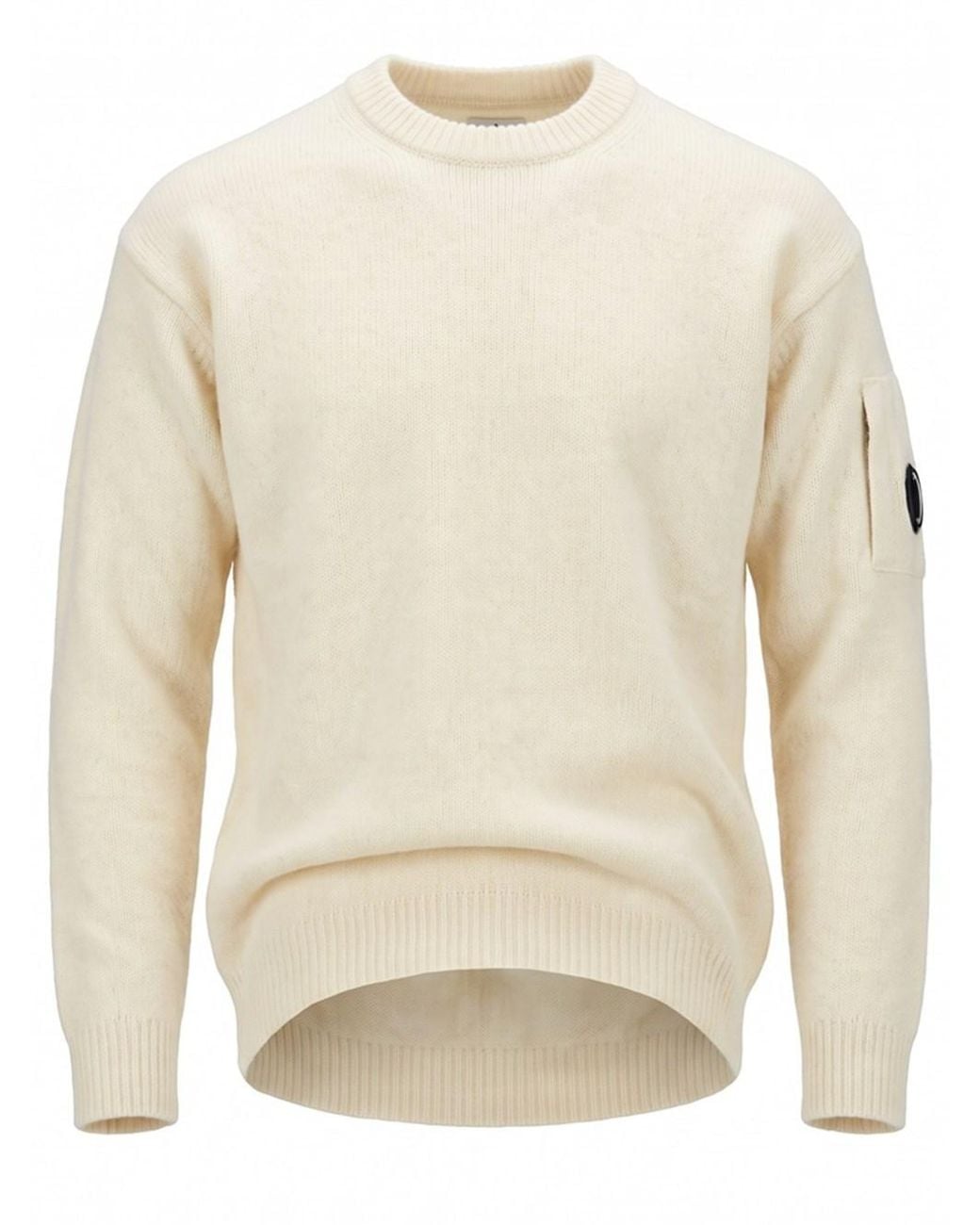 C P Company Natural Crewneck Wool Sweater With Lens Detail for men