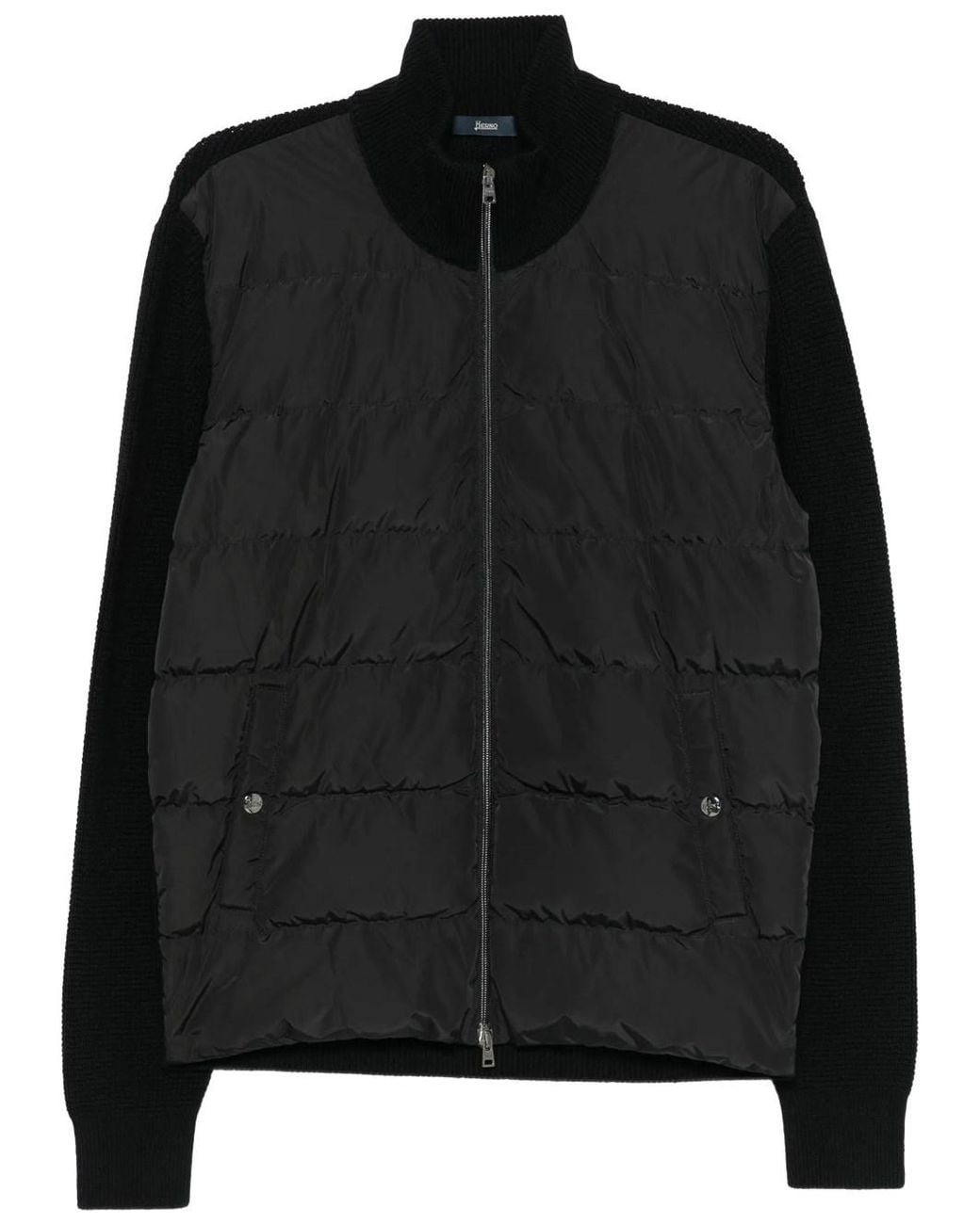 Herno Black Wool Jacket With Waffle Stitch And Nylon for men