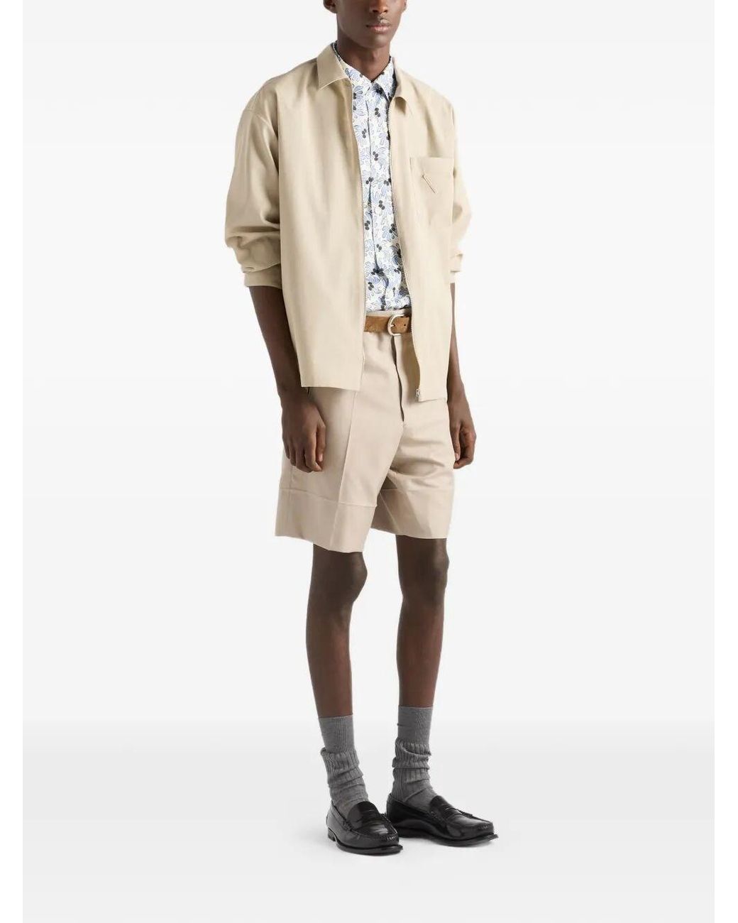 Prada White Freesia-Print Cotton Blend Bowling Shirt for men
