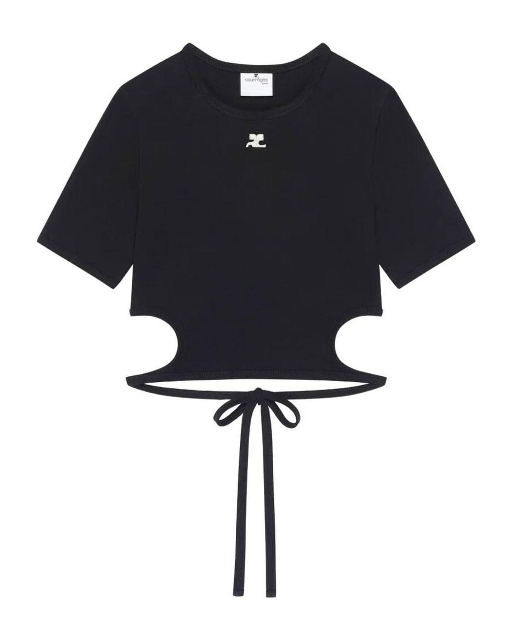 Courreges Black Courregès Ribbon Cut Out Cotton T-Shirt