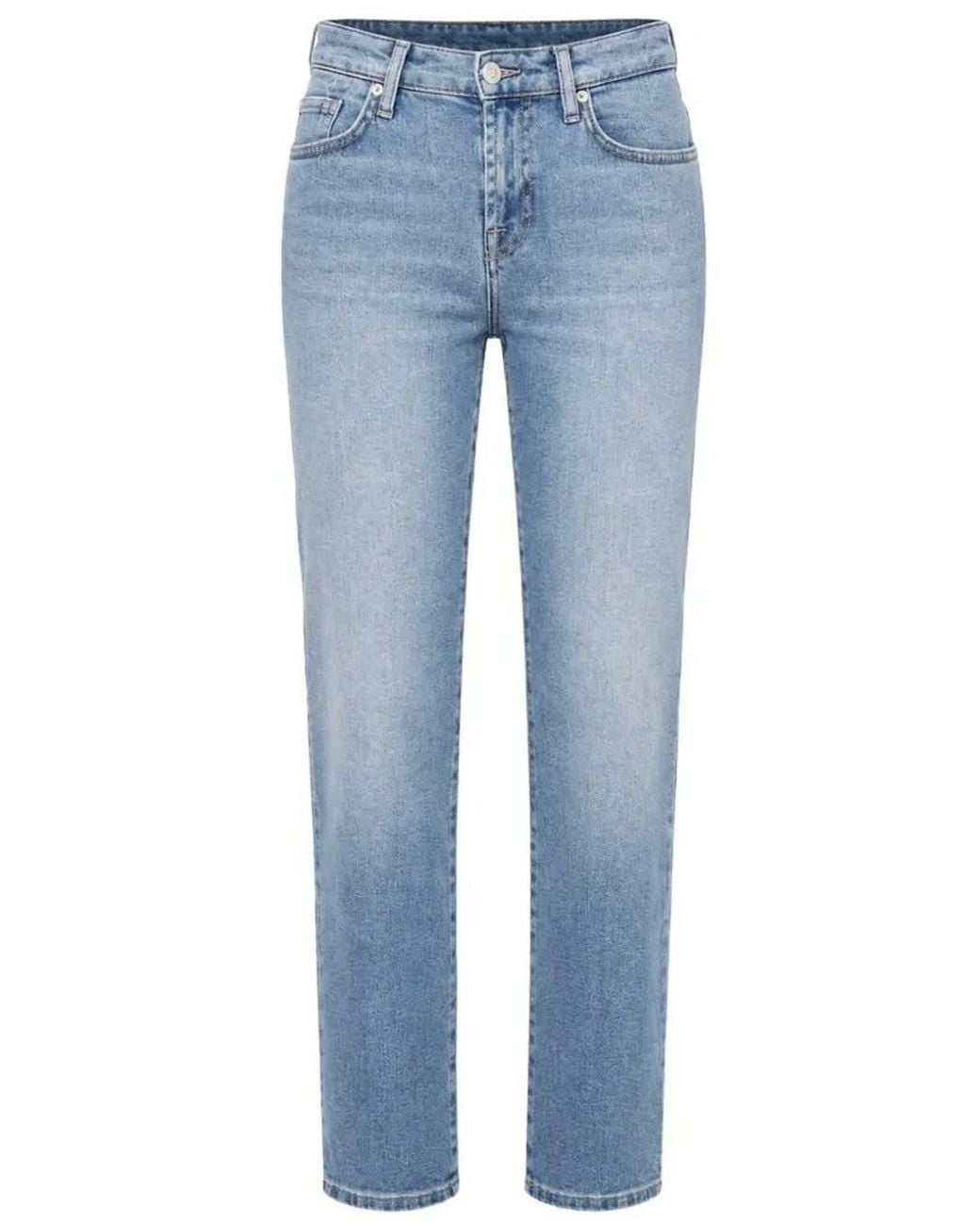 7 For All Mankind Blue Straight High Rise Jeans
