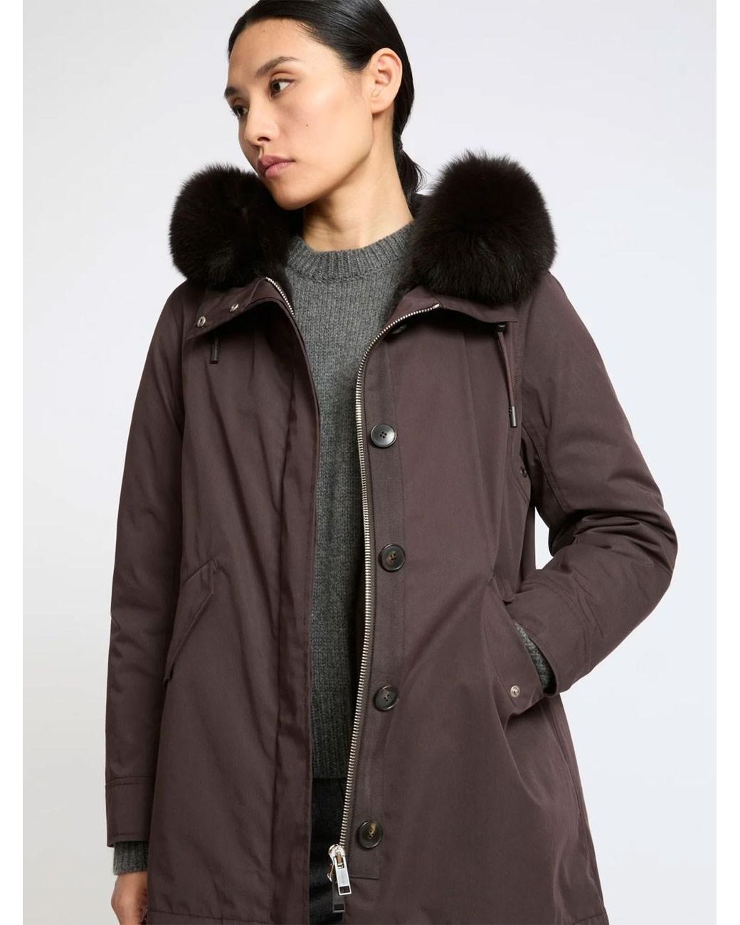 Yves Salomon Brown Iconic Short Water-Repellent Cotton-Blend Parka With Fox