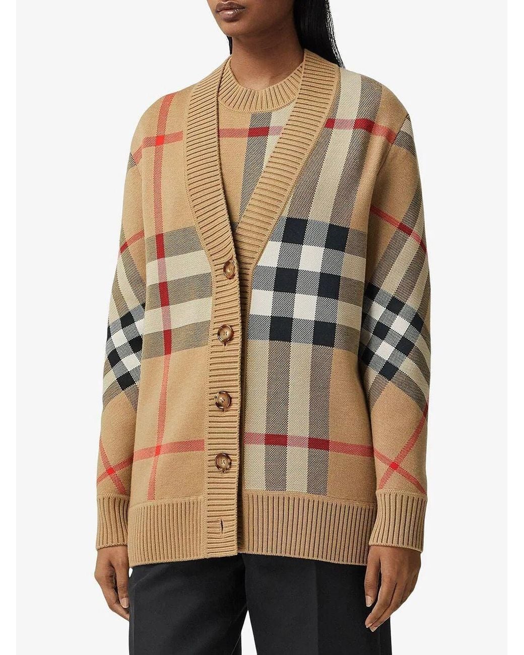 Burberry Brown Check Motif Wool Cardigan