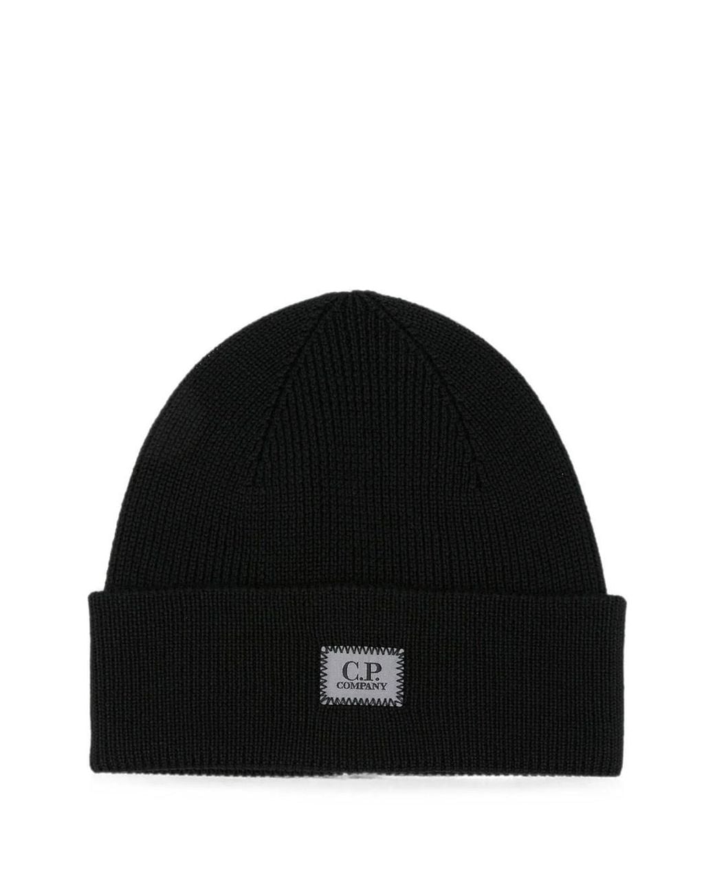 C P Company Black C.P.Company Logo Beanie for men