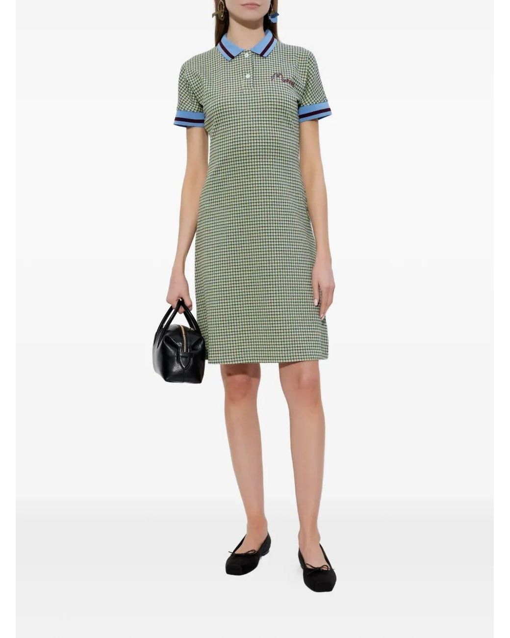 Marni Green Embroidered Checked Knitted Mini Dress
