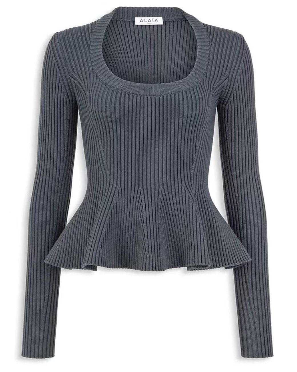 Alaïa Blue Top Peplum A Coste