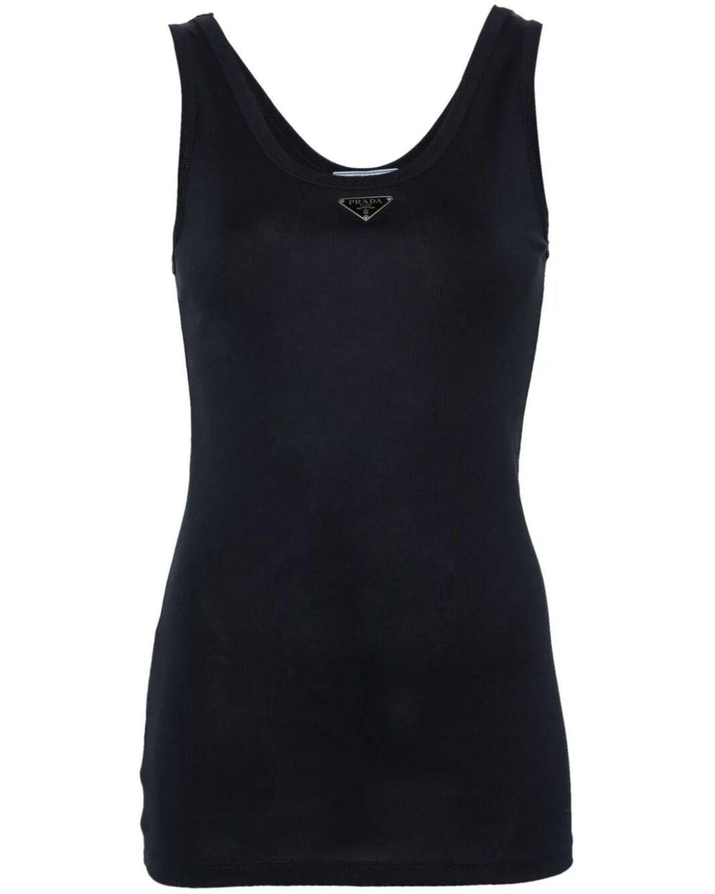 れいれい　 PRADAのロゴプレート付き黒タンクトップ36 PRADA＊Jersey top ロゴジャージトップ＊送料込 (PRADA/タンクトップ