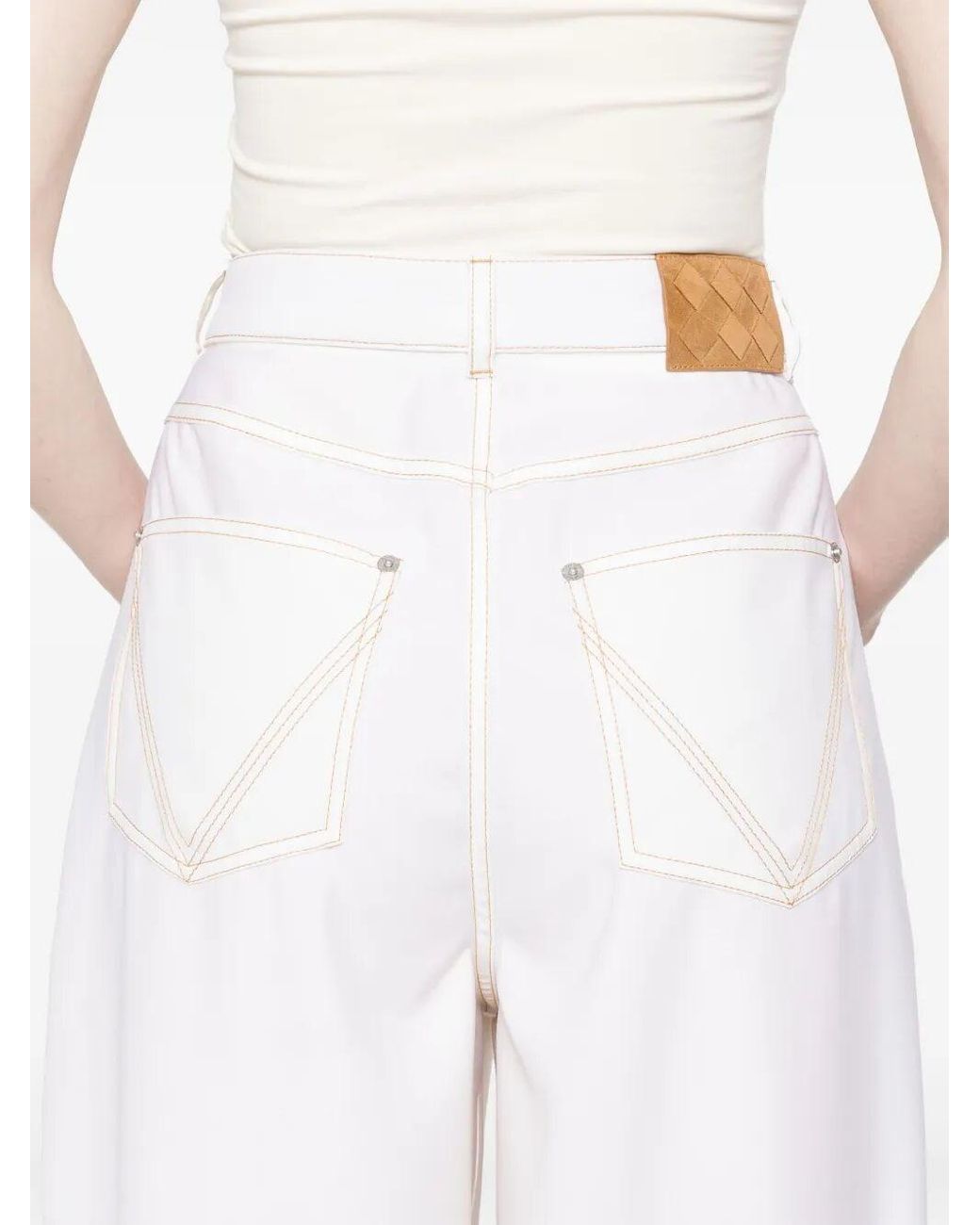 Bottega Veneta White Wool Wide-Leg Trousers