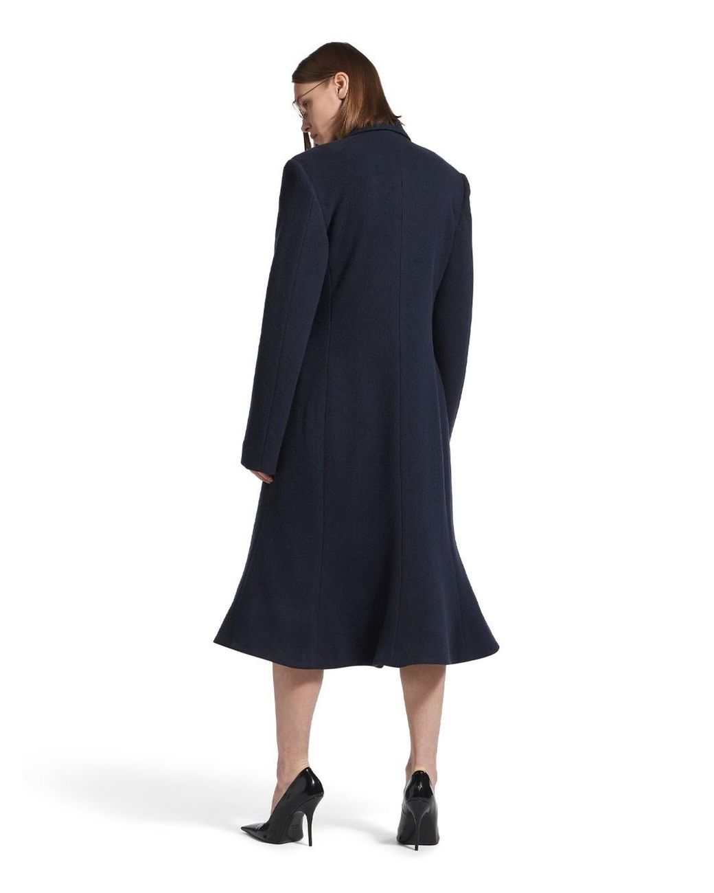 Balenciaga Blue Godet Brushed Wool Midi Coat Clothing
