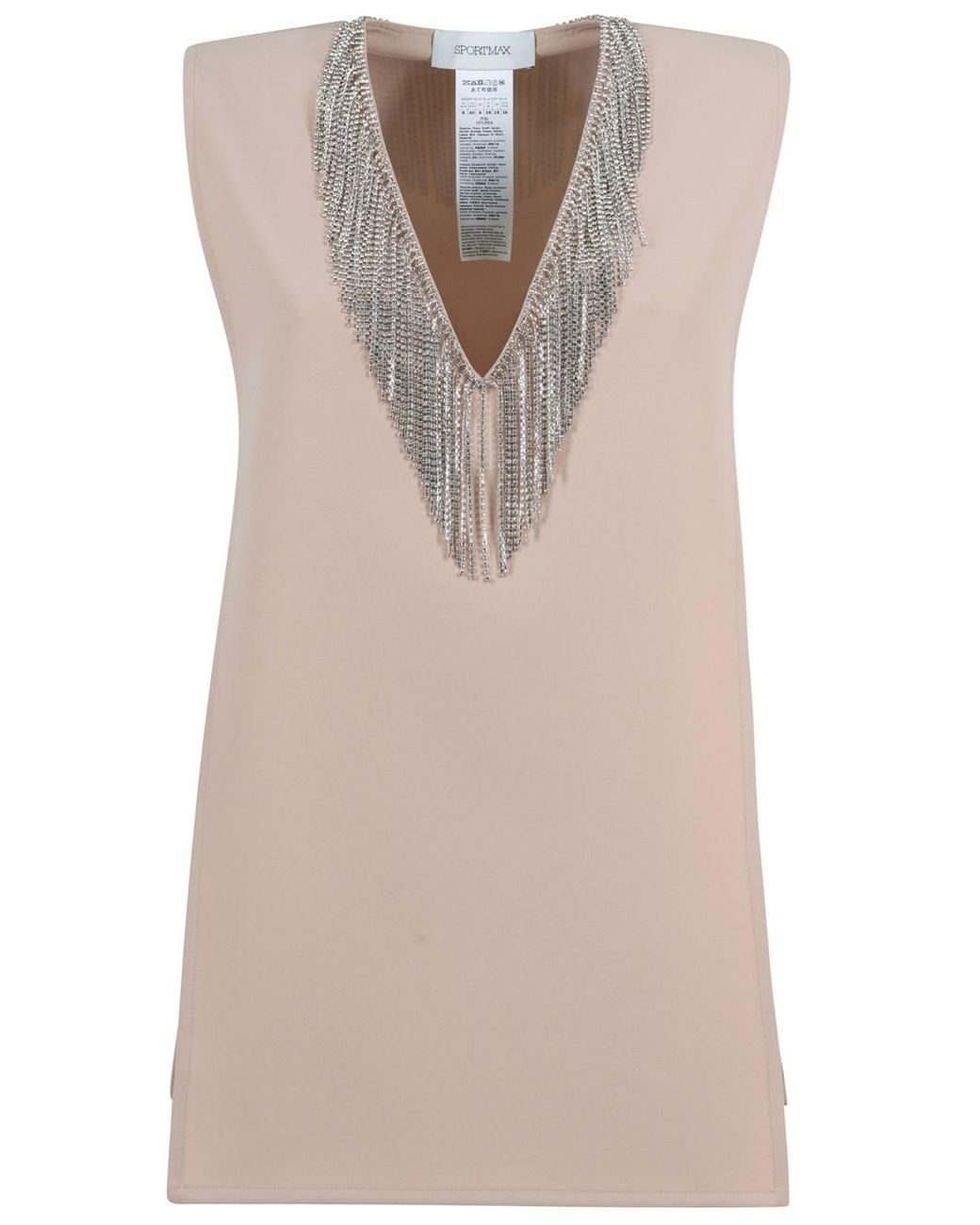 Sportmax Natural Sleeveless Top With Rhinestone