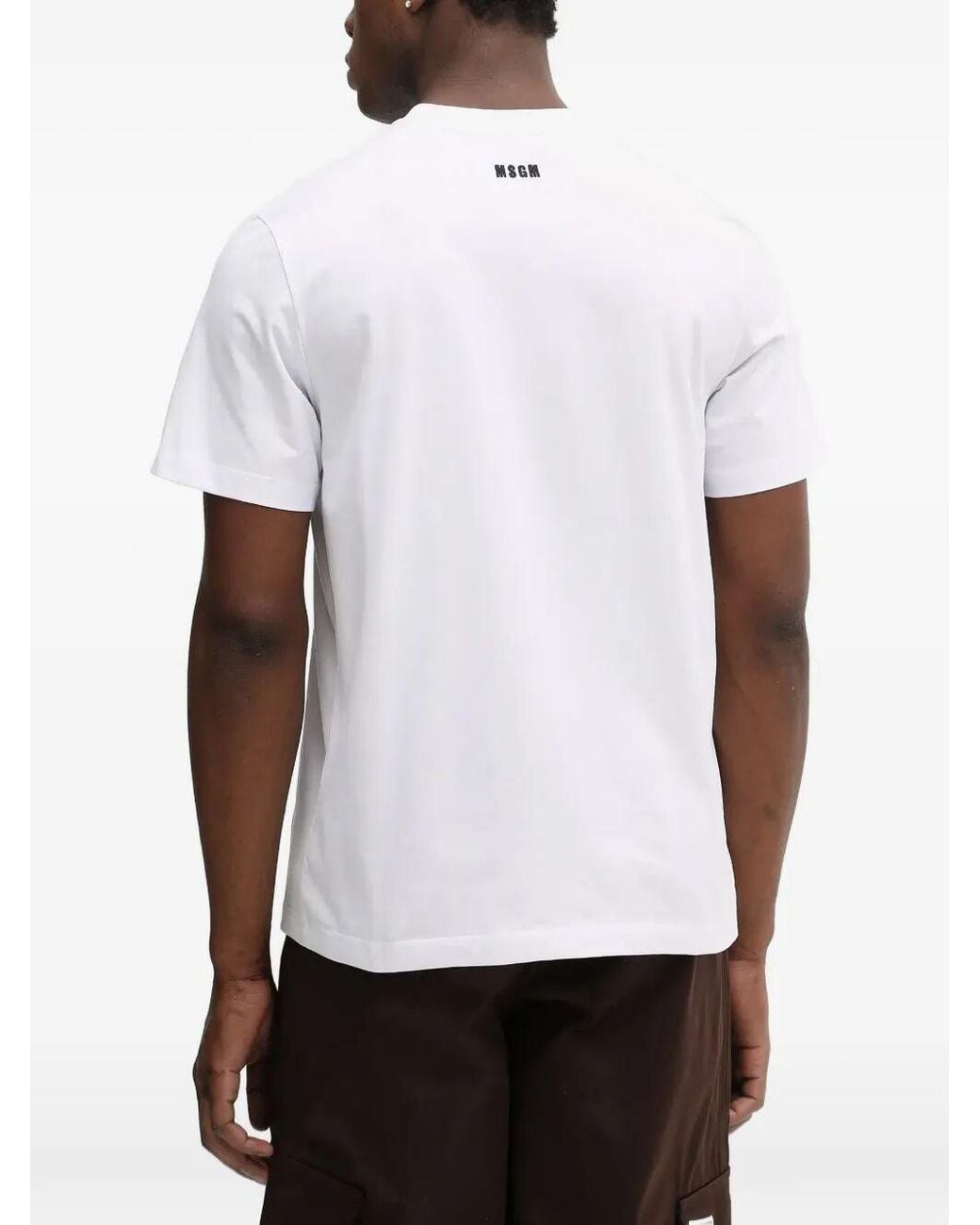 MSGM White Handwritten Logo Print Cotton T-Shir for men