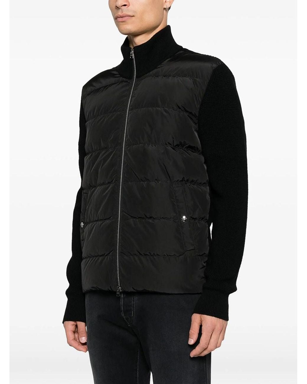 Herno Black Wool Jacket With Waffle Stitch And Nylon for men